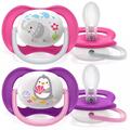 Пустышка силиконовая Philips Avent Ultra Air Animal SCF080/08 ортодонтическая, для девочек, 6-18 месяцев, 2 шт
