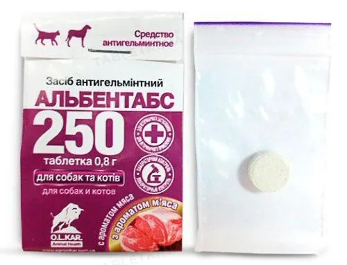 Альбентабс 250 (ДЛЯ ТВАРИН) антигельмінтик, аромат м'яса, 1 таблетка