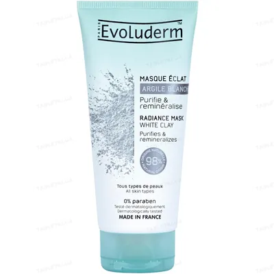 Маска Evoluderm для всіх типів шкіри для сяйва обличчя з білої глини, 100 мл