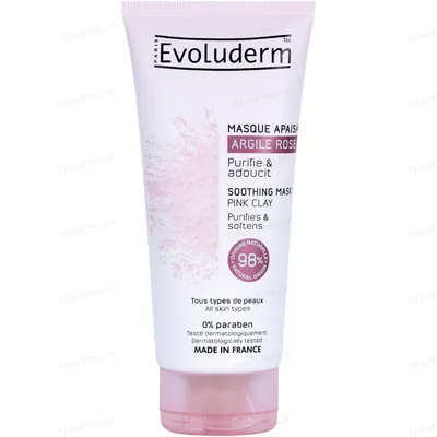 Маска Evoluderm для всіх типів шкіри заспокійлива з рожевої глини, 100 мл