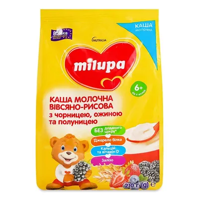 Каша молочна Milupa вівсяно-рисова з чорницею, ожиною та полуницею для дітей від 6 місяців, 210 г