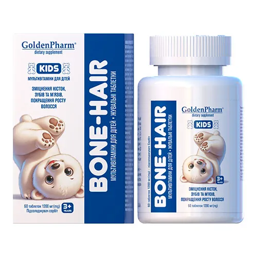 Мультивітамінний комплекс для дітей Golden Pharm Bone-Hair 60 жувальних ведмедиків (4820183474261)
