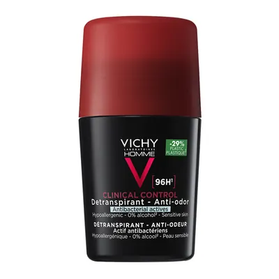 Дезодорант-антиперспірант кульковий Vichy Homme 96h Clinical Control для чоловіків проти надмірного потовиділення та запаху, 50 мл