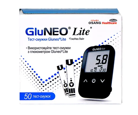 Тест-смужки GluNeo Lite для глюкометра, 50 штук (2х25)