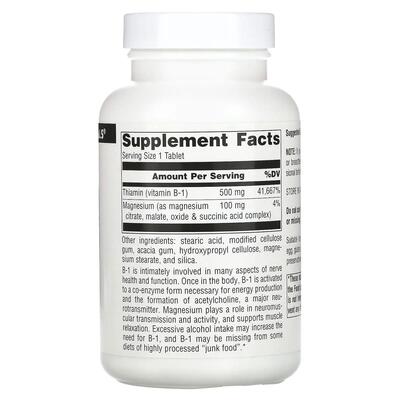 Тиамин Source Naturals B-1 500 мг, 100 таблеток