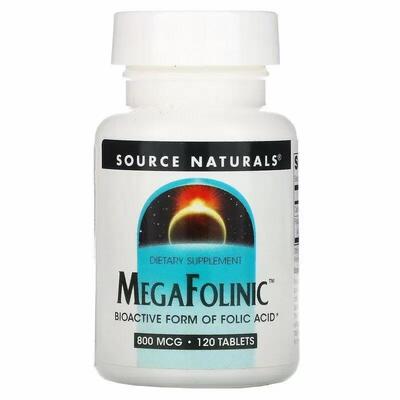 Фолиновая кислота Source Naturals MegaFolinic 800 мкг, 120 таблеток