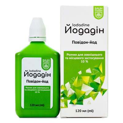 Йодадін розчин д/зовн. та місц. заст. 10 % по 120 мл у флак.