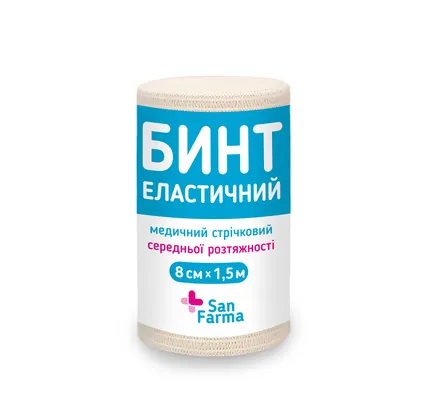Бинт еластичний San Farma медичний стрічковий, середньої розтяжності 1,5 м x 8 см