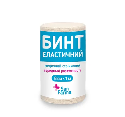 Бинт еластичний San Farma медичний стрічковий, середньої розтяжності 1 м x 8 см