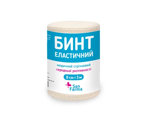 Бинт еластичний San Farma медичний стрічковий, середньої розтяжності 3 м x 8 см