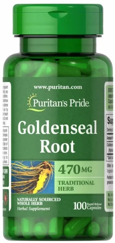 Корінь Жовтокоріння Puritan's Pride Goldenseal Root 470 мг, 100 капсул