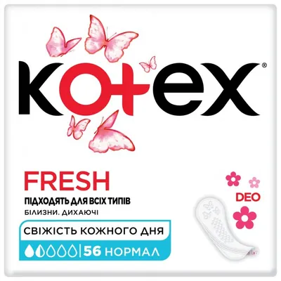 Щоденні гігієнічні прокладки Kotex Fresh Deo нормал, 56 шт