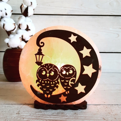 Лампа соляная SaltLamp Совы на Луне, 3-4 кг