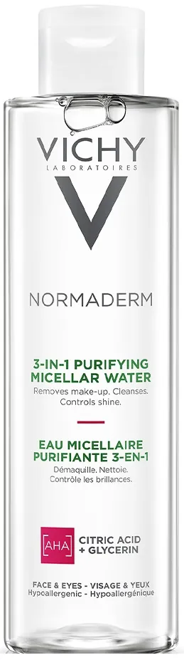 Міцелярна вода Vichy Normaderm 3-in-1 Purifying для зняття макіяжу та очищення шкіри обличчя та навколо очей, 200 мл