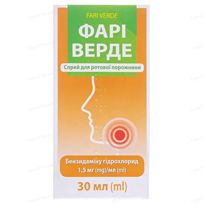 Фарі верде спрей д/рот. порож. 1.5 мг/мл по 30 мл у конт.