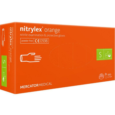Перчатки смотровые Mercator Medical Nitrylex Orange нитриловые неопудренные, размер S, нестерильные, оранжевые, 100 штук