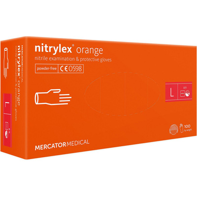 Перчатки смотровые Mercator Medical Nitrylex Orange нитриловые неопудренные, размер L, нестерильные, оранжевые, 100 штук
