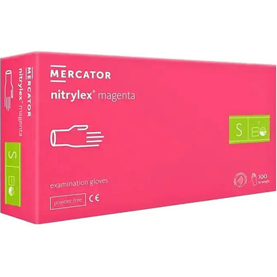 Перчатки смотровые Mercator Medical Nitrylex Magenta нитриловые неопудренные, размер S, нестерильные, фуксия, 100 штук