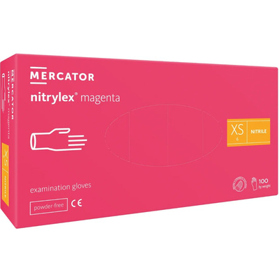 Перчатки смотровые Mercator Medical Nitrylex Magenta нитриловые неопудренные, размер XS, нестерильные, фуксия, 100 штук