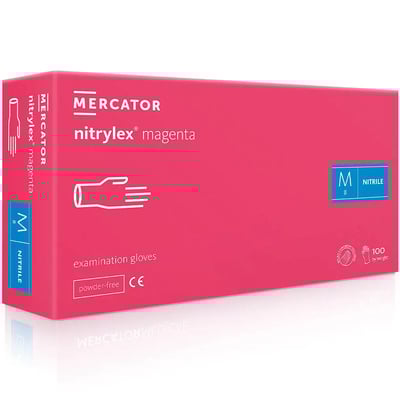 Перчатки смотровые Mercator Medical Nitrylex Magenta нитриловые неопудренные, размер M, нестерильные, фуксия, 100 штук
