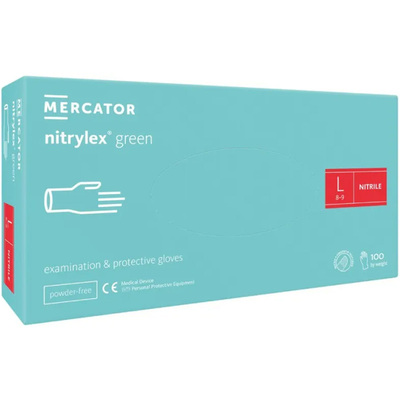 Перчатки смотровые Mercator Medical Nitrylex Green нитриловые неопудренные, размер L, нестерильные, зеленые, 100 штук