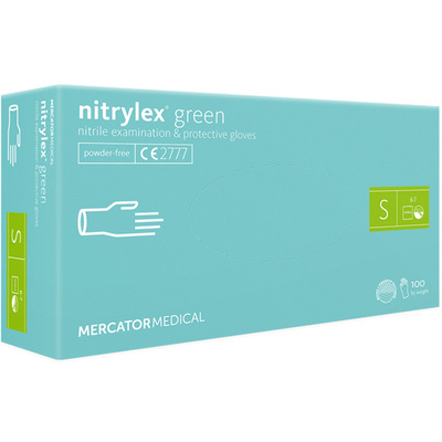 Перчатки смотровые Mercator Medical Nitrylex Green нитриловые неопудренные, размер S, нестерильные, зеленые, 100 штук