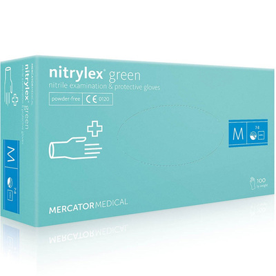 Перчатки смотровые Mercator Medical Nitrylex Green нитриловые неопудренные, размер M, нестерильные, зеленые, 100 штук