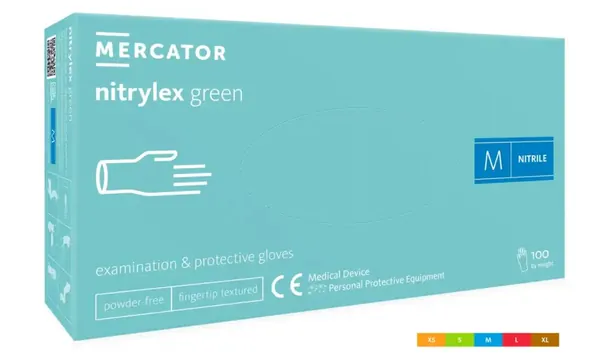 Рукавички оглядові Mercator Nitrylex Green нітрилові неопудрені, розмір M, нестерильні, зелені, 100 штук