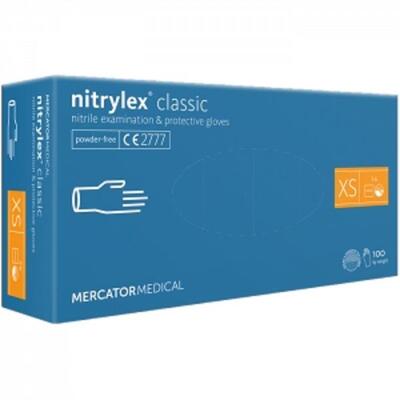 Перчатки смотровые Mercator Medical Nitrylex Classic нитриловые неопудренные, размер XS, нестерильные, синие, 100 штук