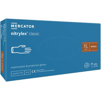 Перчатки смотровые Mercator Medical Nitrylex Classic нитриловые неопудренные, размер XL, нестерильные, синие, 100 штук
