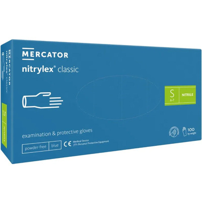 Перчатки смотровые Mercator Medical Nitrylex Classic нитриловые неопудренные, размер S, нестерильные, синие, 100 штук