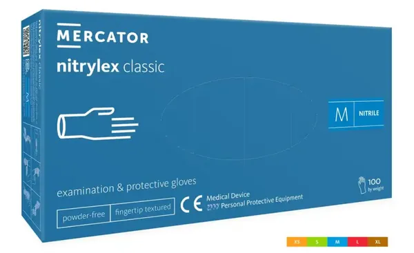 Рукавички оглядові Mercator Nitrylex Classic нітрилові непудровані, розмір S, нестерильні, блакитні, 100 штук