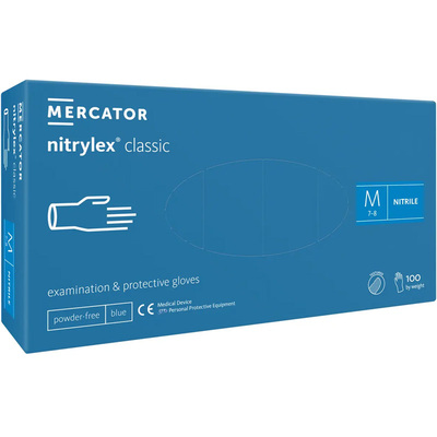 Перчатки смотровые Mercator Medical Nitrylex Classic нитриловые неопудренные, размер M, нестерильные, синие, 100 штук