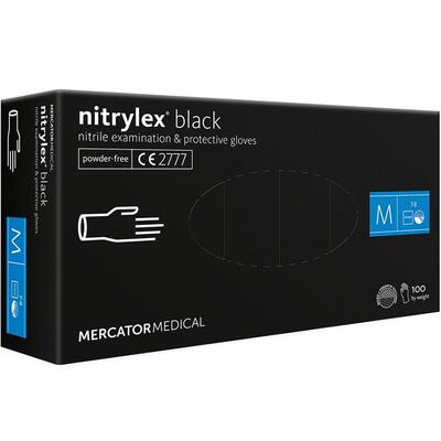 Перчатки смотровые Mercator Medical Nitrylex PF BLACK нитриловые неопудренные, размер M, нестерильные, черные, 100 штук