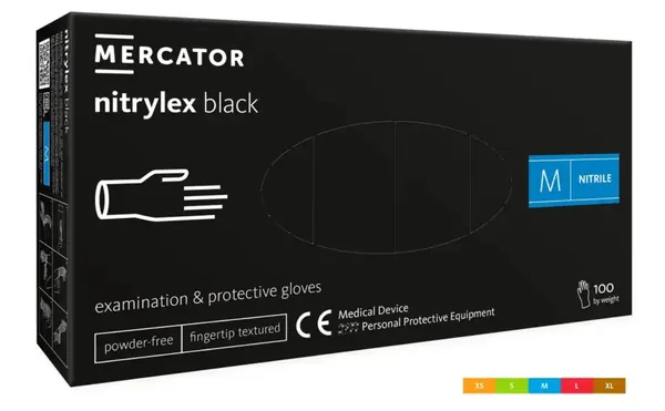 Рукавички оглядові Mercator Nitrylex Black нітрилові неопудрені, розмір M, нестерильні, чорні, 100 штук