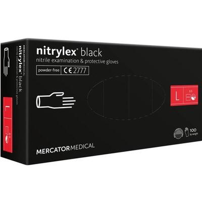 Перчатки смотровые Mercator Medical Nitrylex PF BLACK нитриловые неопудренные, размер L, нестерильные, черные, 100 штук