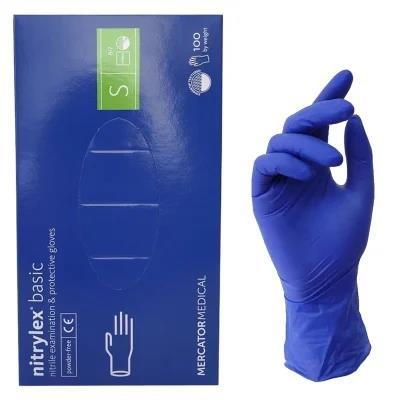 Перчатки смотровые Mercator Medical Nitrylex basic нитриловые неопудренные, размер S, нестерильные, синие, 100 штук