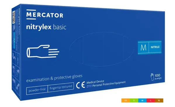 Рукавички оглядові Mercator Nitrylex basic нітрилові неопудрені, розмір S, нестерильні, сині, 100 штук