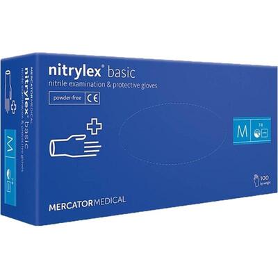 Перчатки смотровые Mercator Medical Nitrylex basic нитриловые неопудренные, размер M, нестерильные, синие, 100 штук