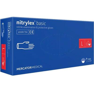 Перчатки смотровые Mercator Medical Nitrylex basic нитриловые неопудренные, размер L, нестерильные, синие, 100 штук