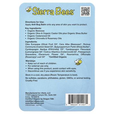 Бальзам против насекомых Sierra Bees с кедровым, гераневым и розмариновым маслами, 17 г