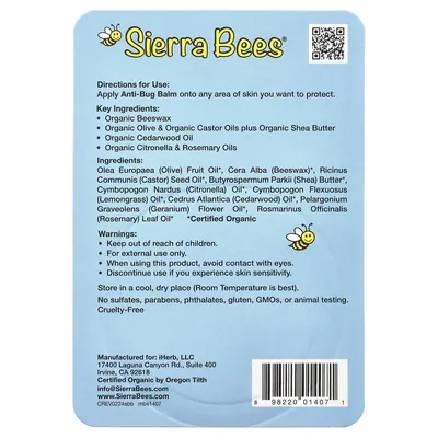 Бальзам проти комах Sierra Bees з кедровою, гераневою та розмариновою оліями, 17 г
