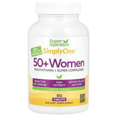 Мультивитамины для женщин 50+ Super Nutrition Simply One Women Multivitamin + суперкомплексы без железа, 90 таблеток