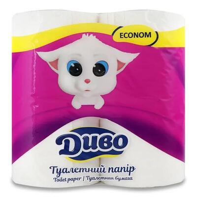 Туалетний папір Диво Econom 2 шари білий, 4 рулони