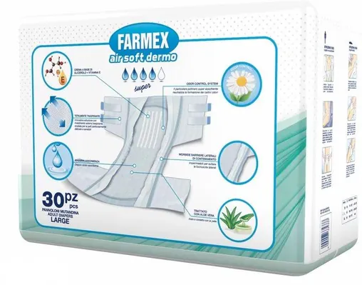 Підгузки для дорослих Farmex Premium Air Soft Dermo Super, розмір L, 30 штук