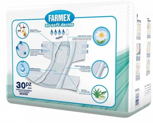 Підгузки для дорослих Farmex Premium Air Soft Dermo Super, розмір M, 30 штук