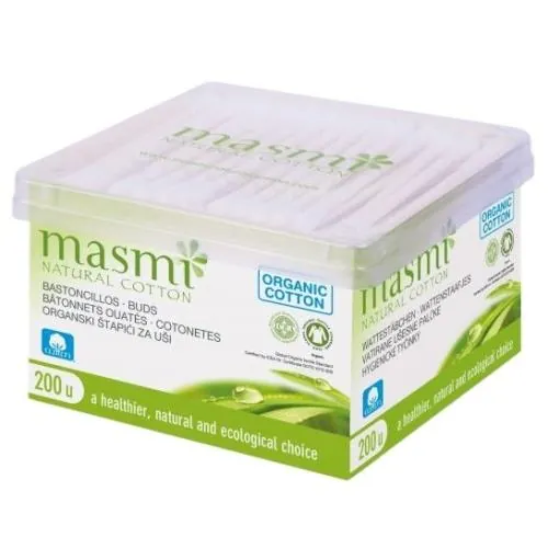 Ватні палички Masmi Organic у прямокутній коробці, 200 штук