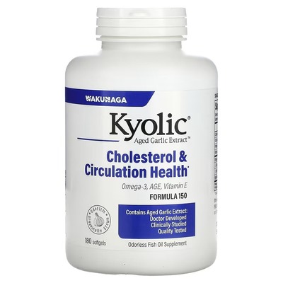 Экстракт выдержанного чеснока Kyolic Aged Garlic Extract Cholesterol & Circulation Health, 180 капсул