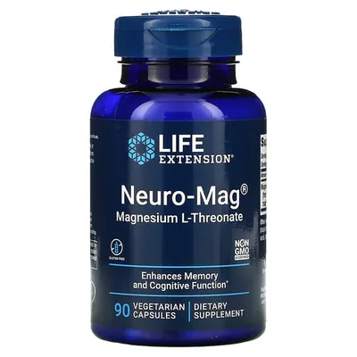 Магній L-треонат Life Extension Magnesium L-Threonate, Neuro-Mag, 90 капсул у рослинній оболонці