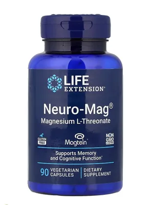 Магній L-треонат Life Extension Magnesium L-Threonate, Neuro-Mag, 90 капсул у рослинній оболонці